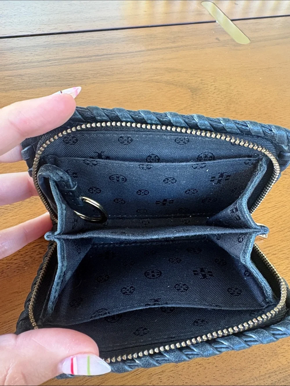 Tory Burch Black Leather Zip-Around Wallet with Whipstitch Edge
